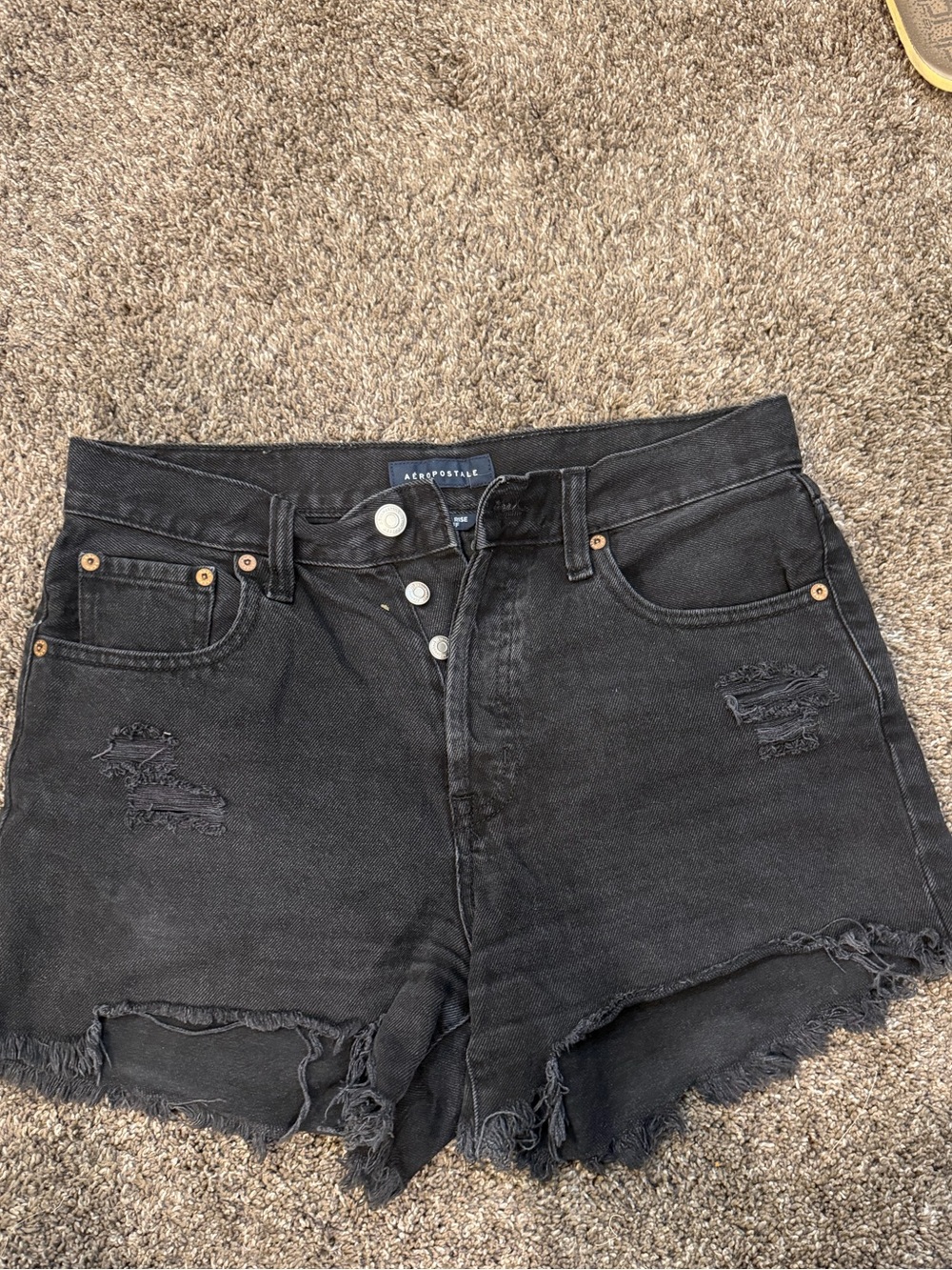 Aeropostale Black Distressed Button-Fly Denim Shorts